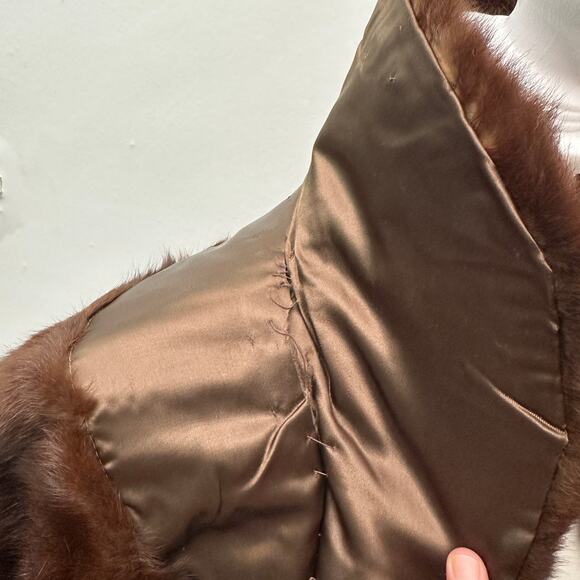 Vintage Brown Mink Fur Stole Capelet Shawl Wrap Union Label Satin Lined - Picture 9 of 16
